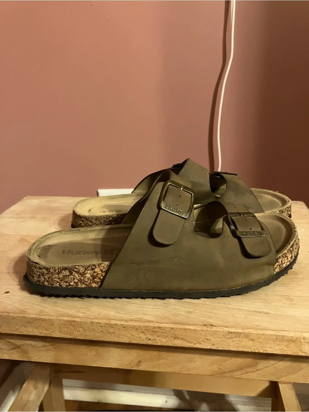 Double Buckle Cork Footbed Sandals in Tan